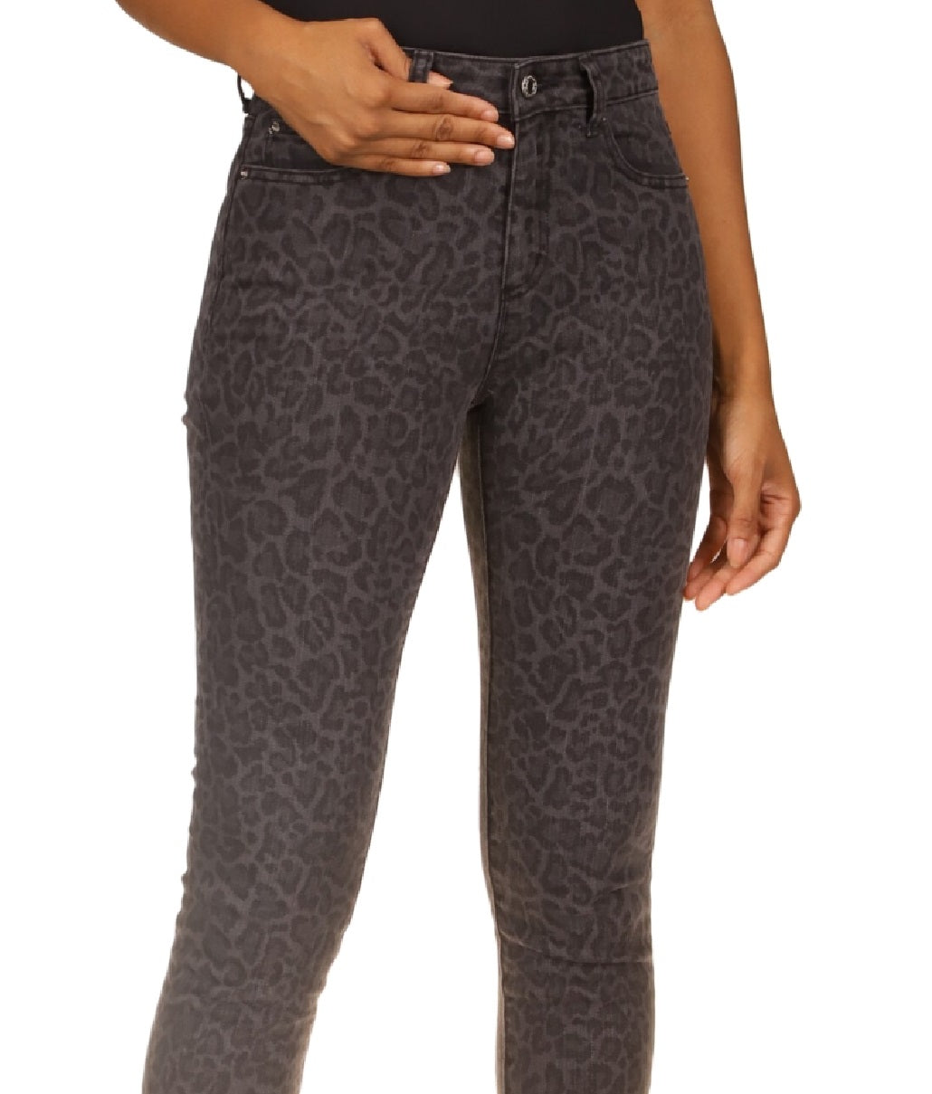Calça Jeans Skinny Reta com Estampa de Leopardo Michael Kors Feminina Cinza Tamanho 10 Petite
