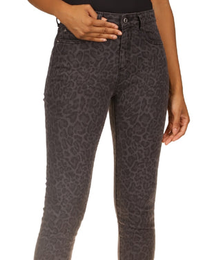 Calça Jeans Skinny Reta com Estampa de Leopardo Michael Kors Feminina Cinza Tamanho 10 Petite