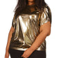 Blusa feminina Michael Kors com manga curta e estampa de pétalas, amarela, tamanho 2X