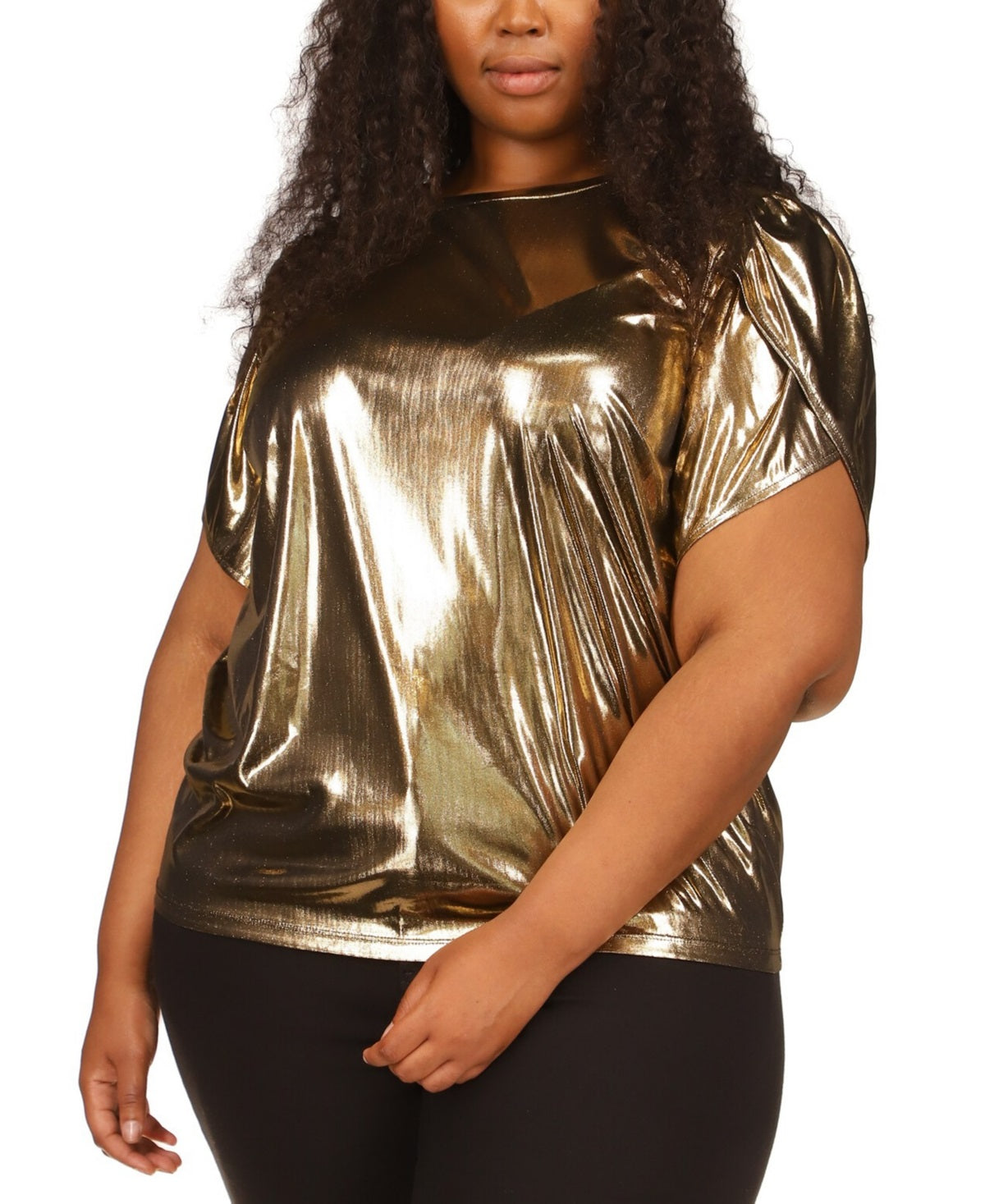 Blusa feminina Michael Kors com manga curta e estampa de pétalas, amarela, tamanho 2X