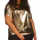 Blusa feminina Michael Kors com manga curta e estampa de pétalas, amarela, tamanho 2X