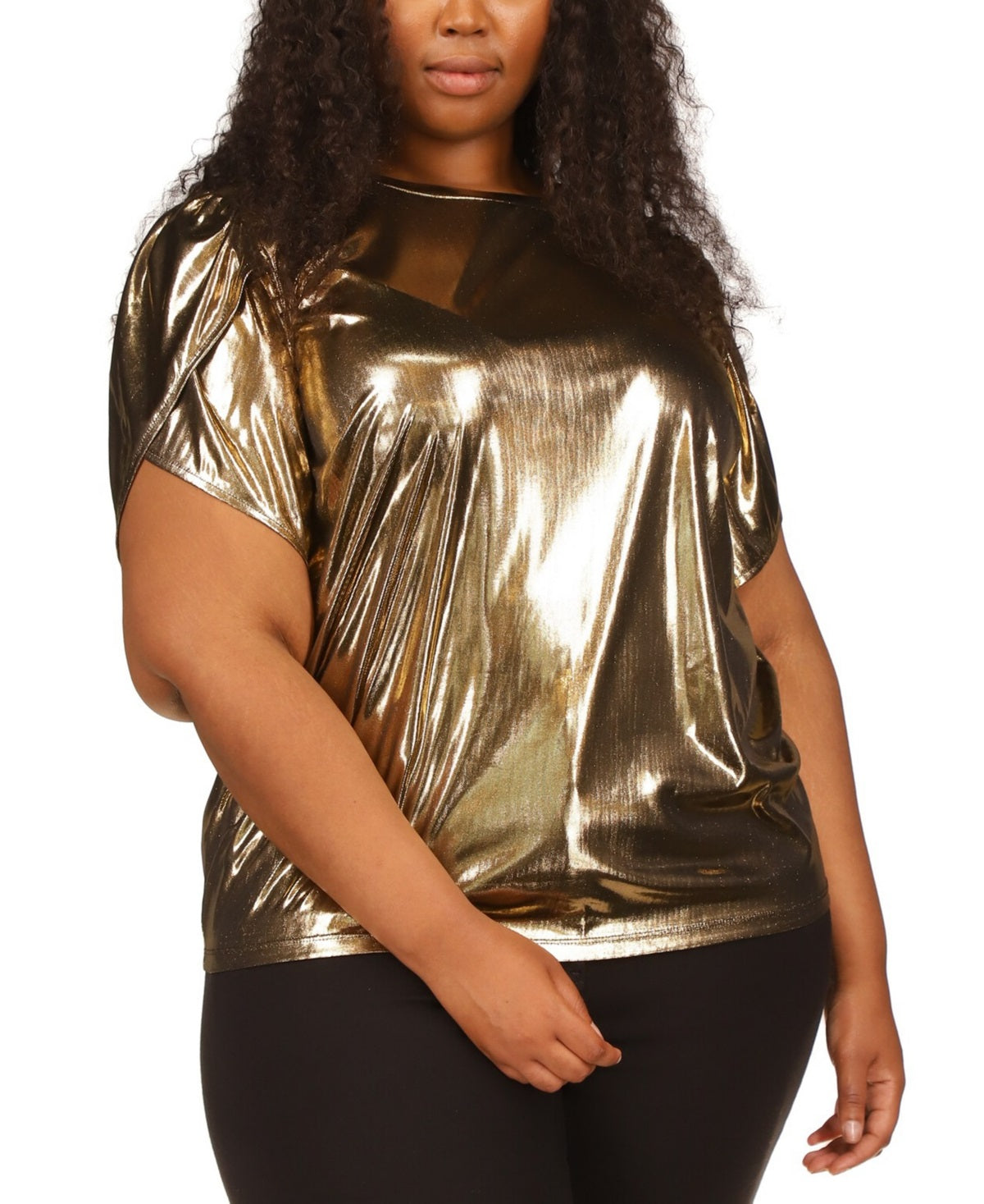 Blusa feminina Michael Kors com manga curta e estampa de pétalas, amarela, tamanho 2X