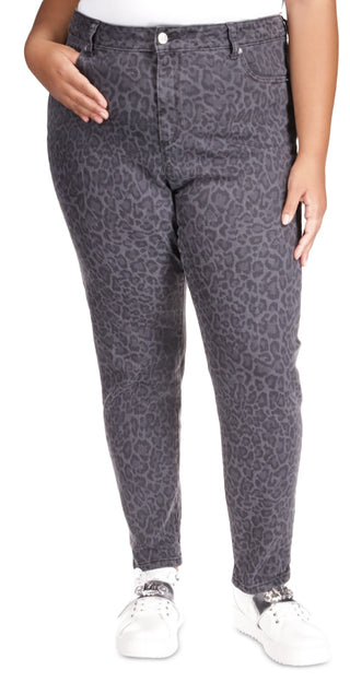 Calça jeans skinny feminina Michael Kors com estampa animal, preta, tamanho 14W