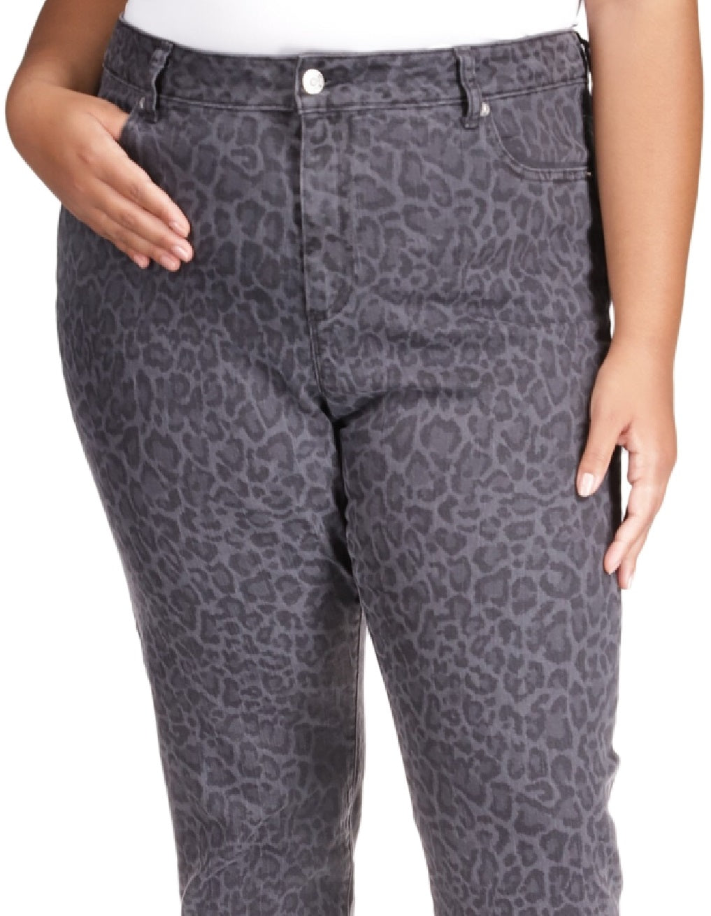 Calça jeans skinny feminina Michael Kors com estampa animal, preta, tamanho 14W
