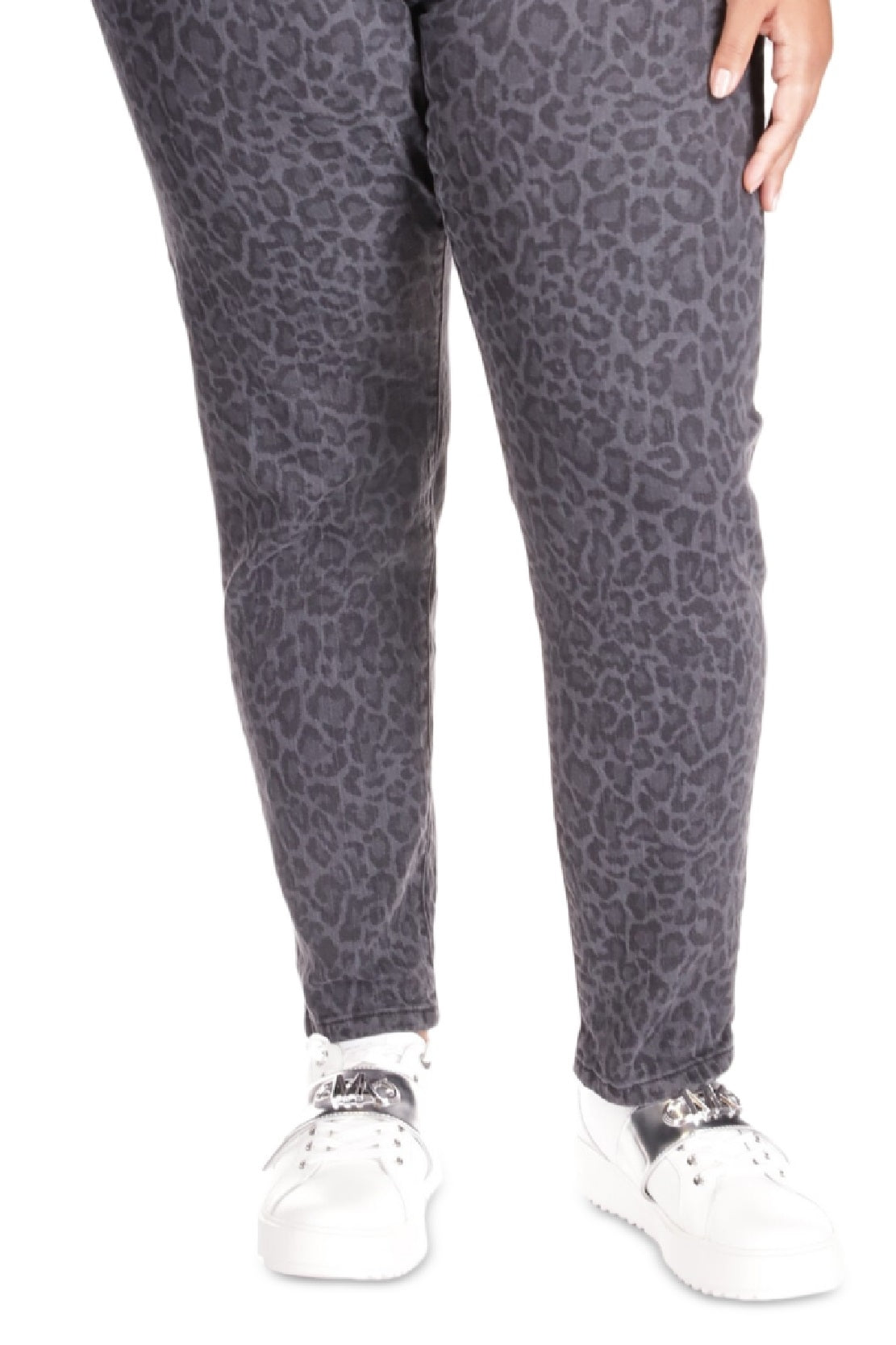 Calça jeans skinny feminina Michael Kors com estampa animal, preta, tamanho 14W