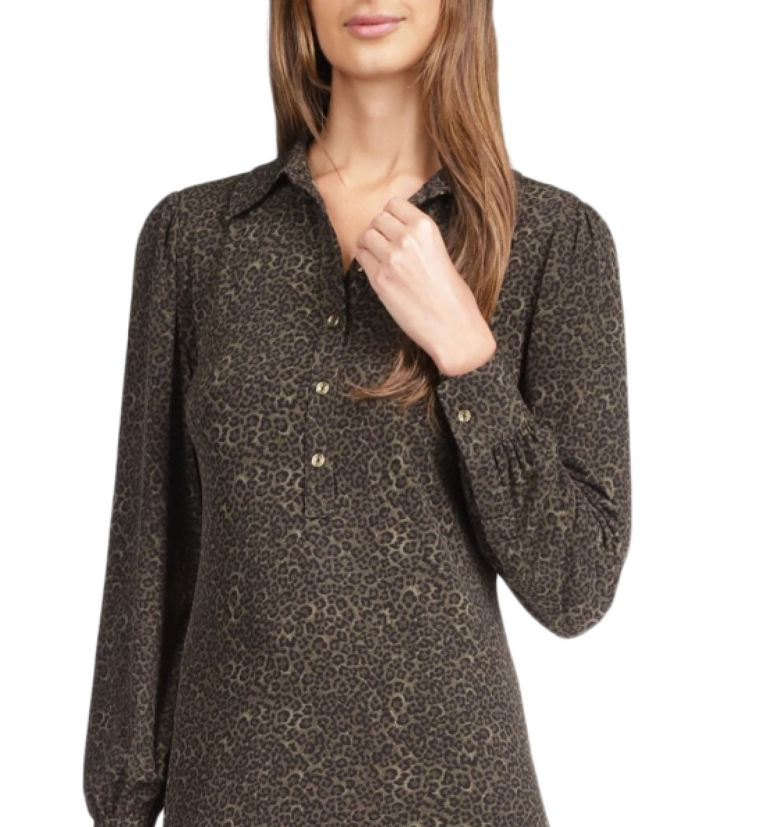 Vestido mini-camisa de manga comprida Michael Kors feminino, verde, tamanho grande