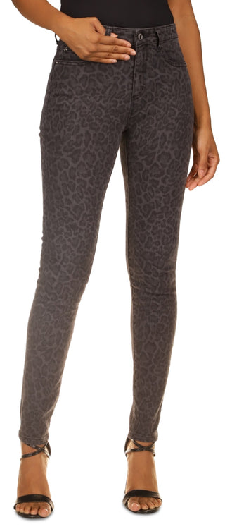 Michael Kors Women's Leopard Print Straight Skinny Jeans Black Size 8