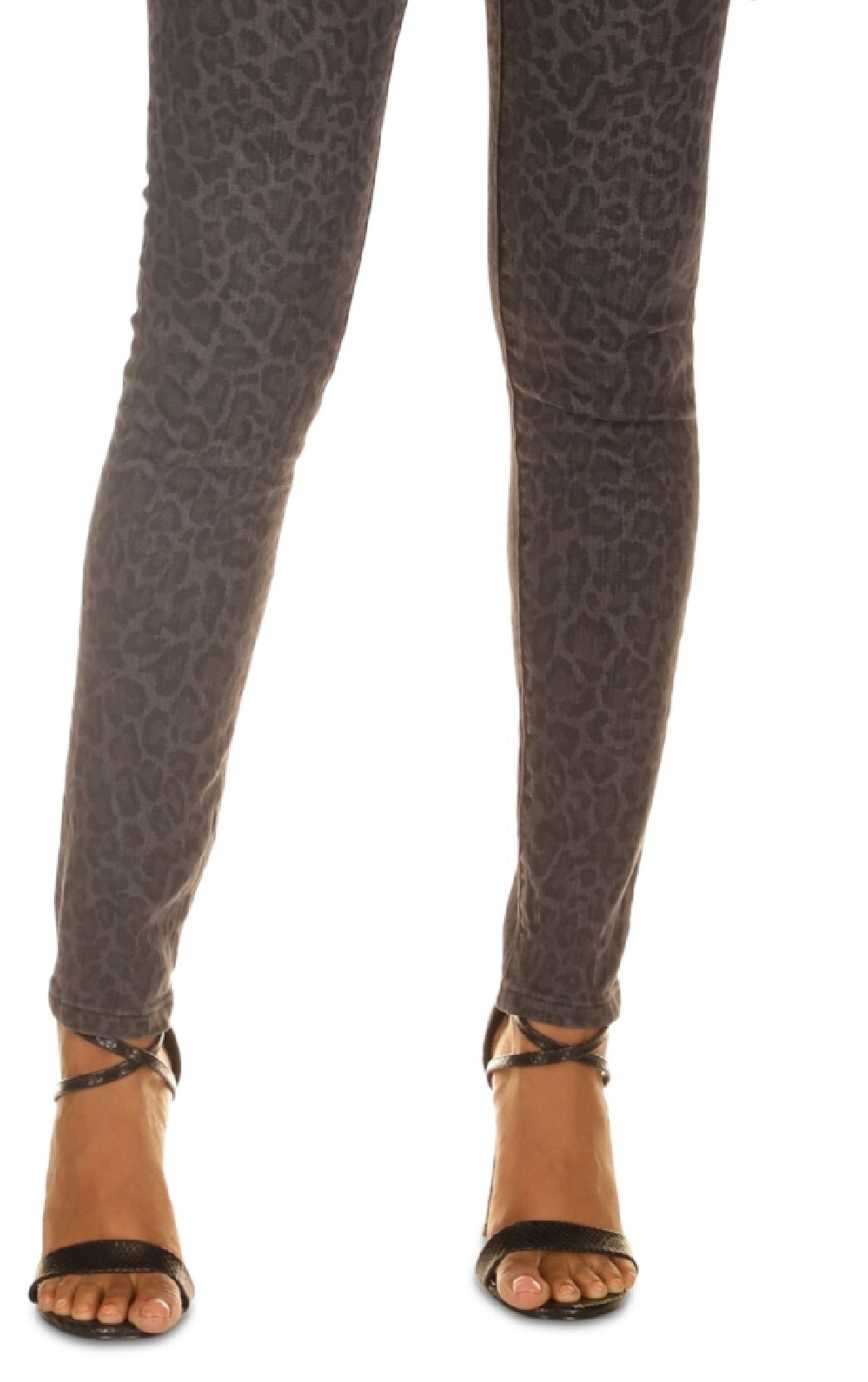 Calça jeans skinny reta com estampa de leopardo feminina Michael Kors, preta, tamanho 8