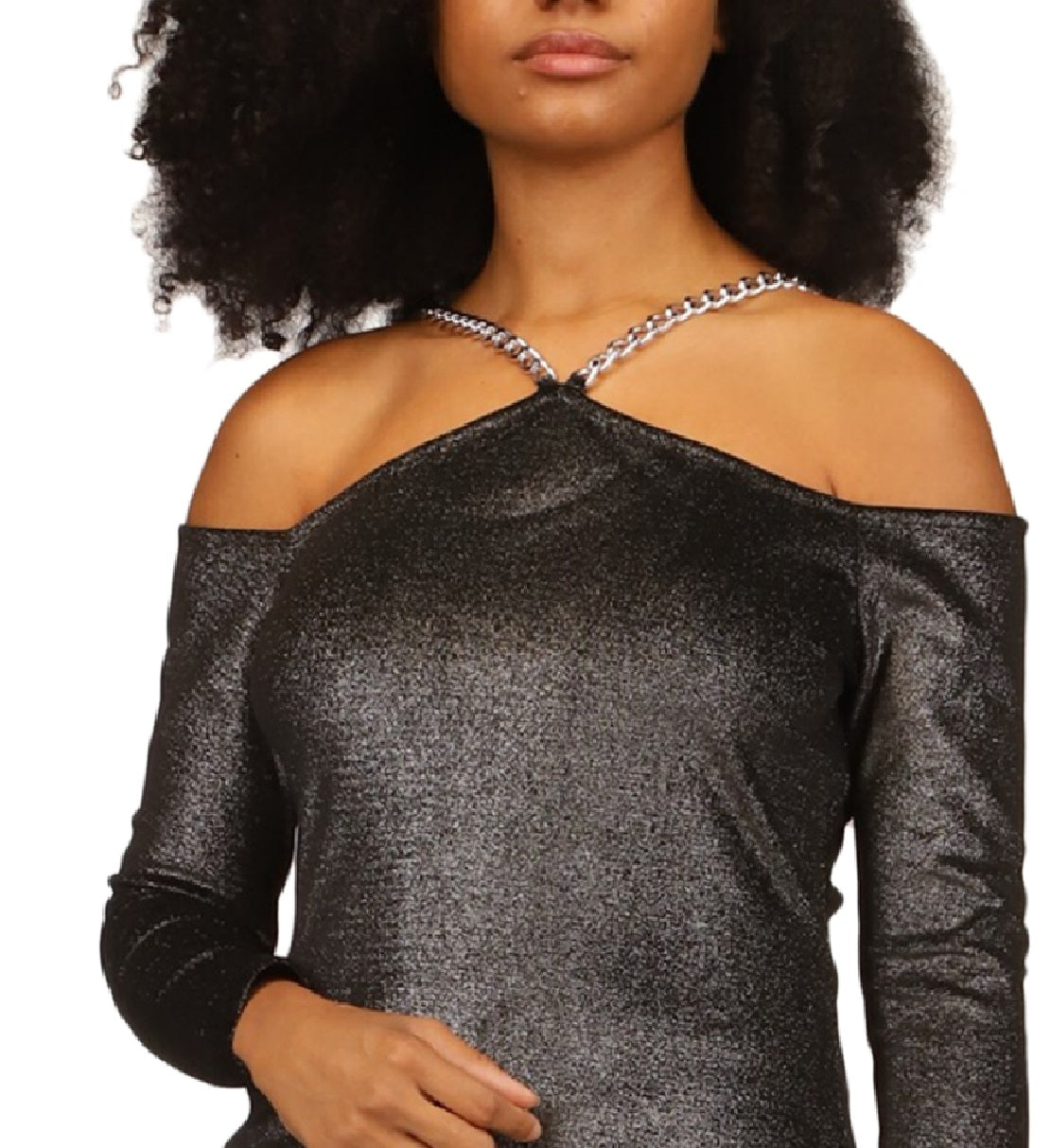 Michael Kors Top Feminino Metálico Veludo com Corrente Ombros Vazados Cinza Tamanho Pequeno Pequeno