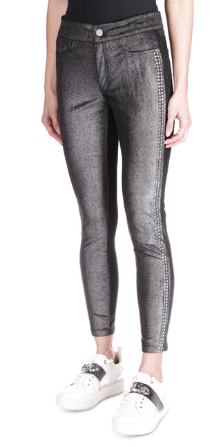 Leggings de veludo com tachas Michael Kors para mulheres, cinza, tamanho médio