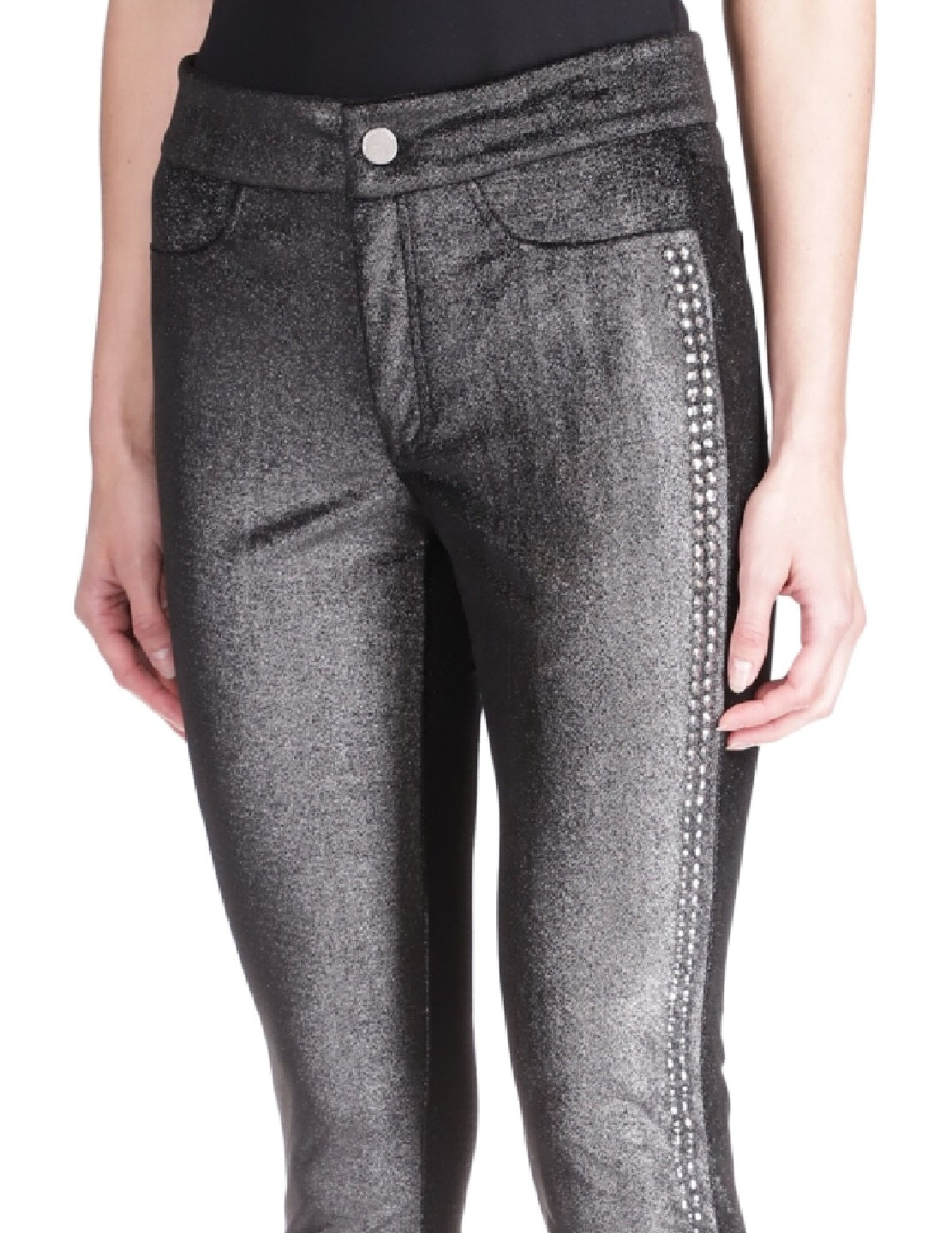 Leggings de veludo com tachas Michael Kors para mulheres, cinza, tamanho médio