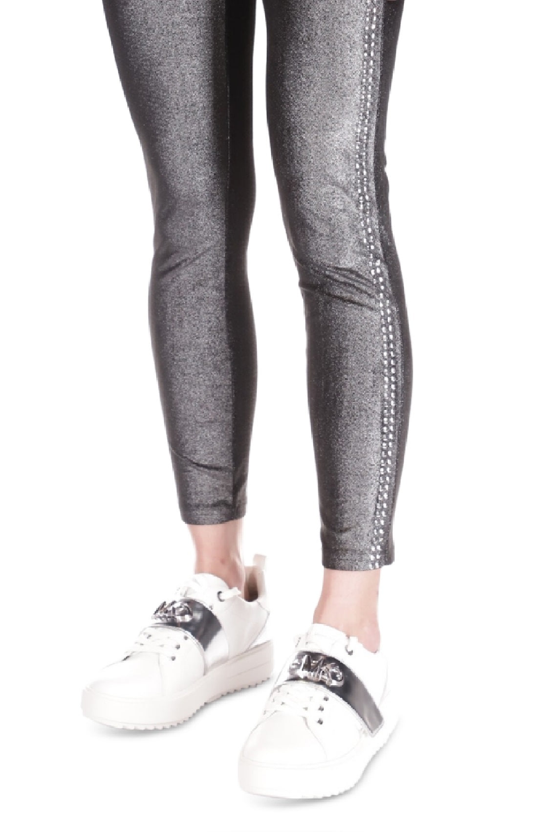 Leggings de veludo com tachas Michael Kors para mulheres, cinza, tamanho médio