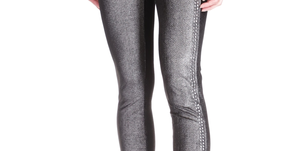 Leggings de veludo com tachas Michael Kors para mulheres, cinza, tamanho extragrande