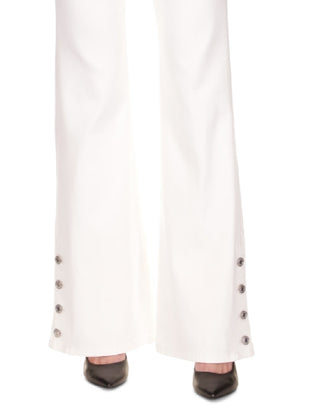 Calça jeans feminina Michael Kors Selma Shank com bainha abotoada e perna larga, branca, tamanho 6