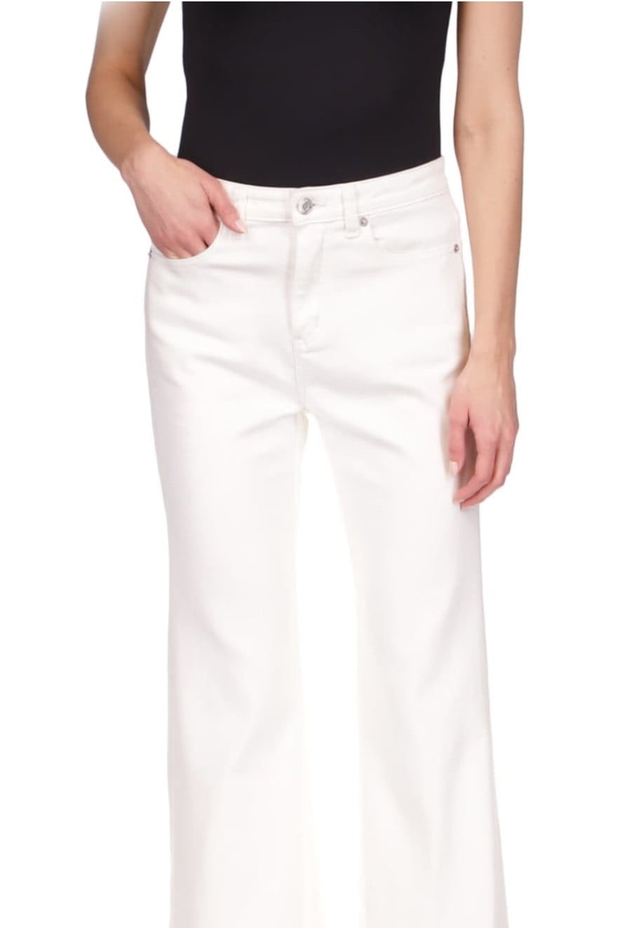 Calça jeans flare feminina Michael Kors Selma Shaneck, branca, tamanho 14