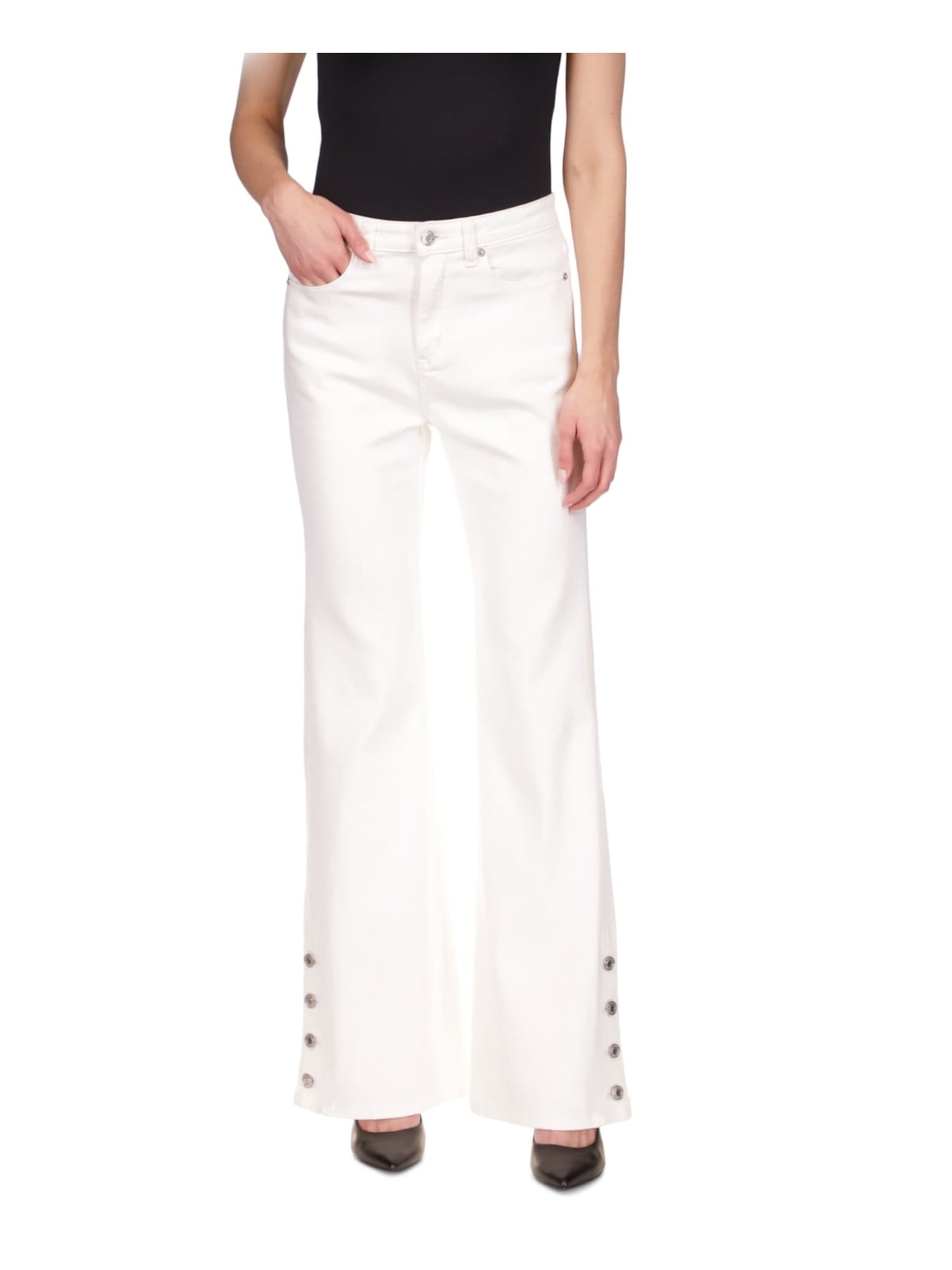 Calça jeans flare feminina Michael Kors Selma Shaneck, branca, tamanho 14