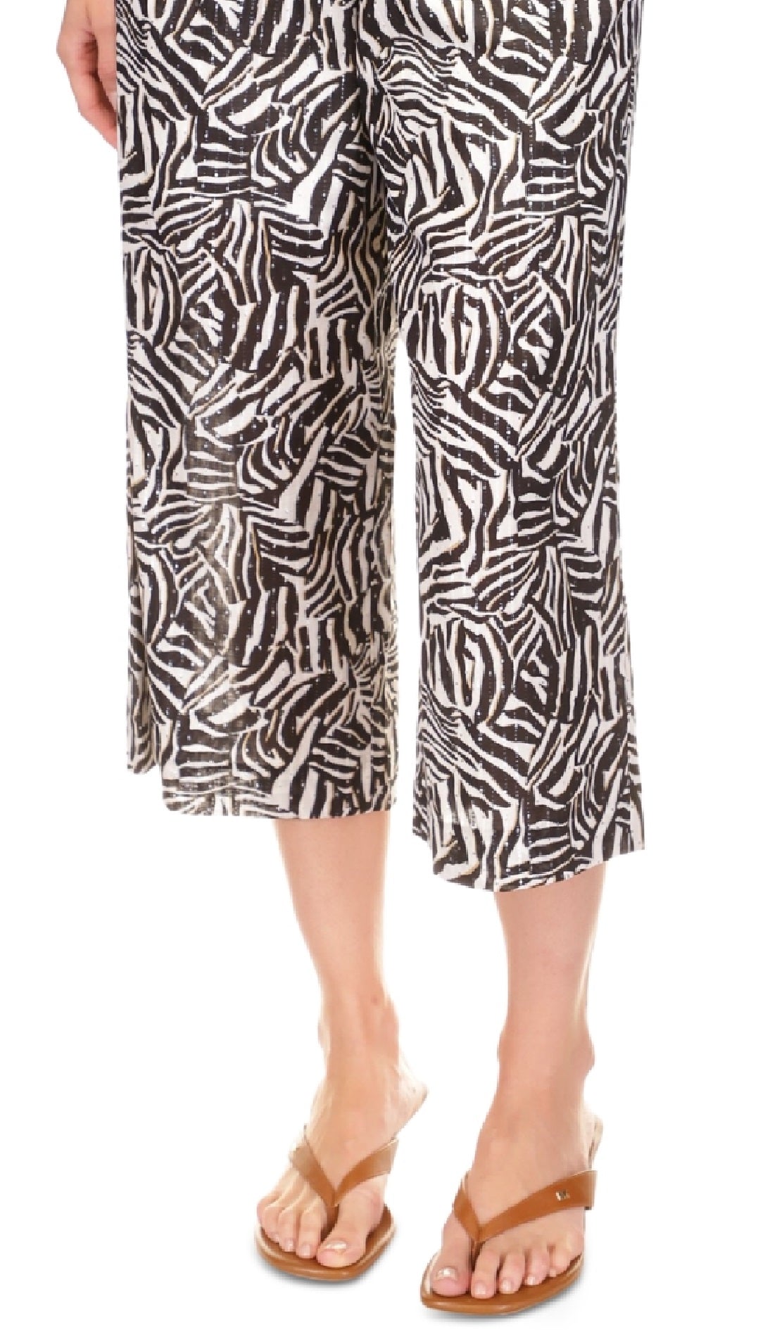 Calça feminina Michael Kors com estampa de zebra metálica, marrom, tamanho extragrande