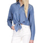 Michael Kors Camisa Feminina Chambray Amarrada na Frente Azul Tamanho Médio