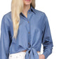 Michael Kors Camisa Feminina Chambray Amarrada na Frente Azul Tamanho Médio