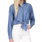Michael Kors Camisa Feminina Chambray Amarrada na Frente Azul Tamanho Médio