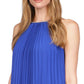 Blusa plissada com acabamento em corrente feminina Michael Kors, azul, tamanho grande