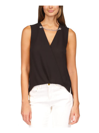 Blusa feminina Michael Kors Crepe com corrente sintética e amarração frontal, preta, tamanho X-S