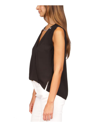 Blusa feminina Michael Kors Crepe com corrente sintética e amarração frontal, preta, tamanho X-S