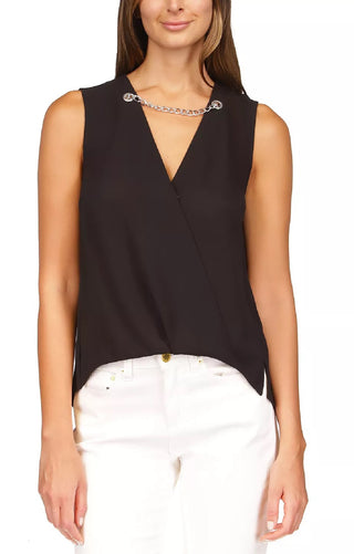 Top Michael Kors Feminino Crepe Corrente Faux Wrap Preto Tamanho X-G
