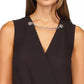 Top Michael Kors Feminino Crepe Corrente Faux Wrap Preto Tamanho X-G