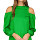 Blusa feminina Michael Kors de cetim com ombros descobertos, verde, tamanho extragrande
