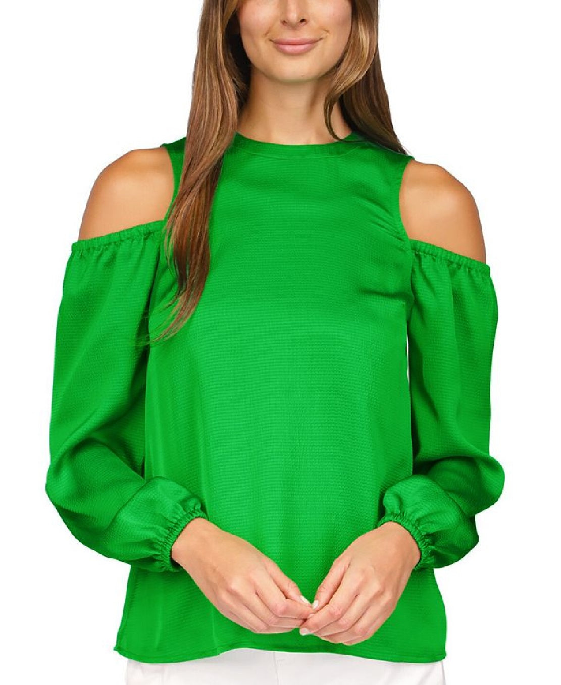 Blusa feminina Michael Kors de cetim com ombros descobertos, verde, tamanho extragrande