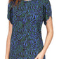 Blusa feminina Michael Kors estampada com manga pétala, azul, tamanho grande