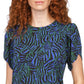 Blusa feminina Michael Kors estampada com manga pétala, azul, tamanho grande