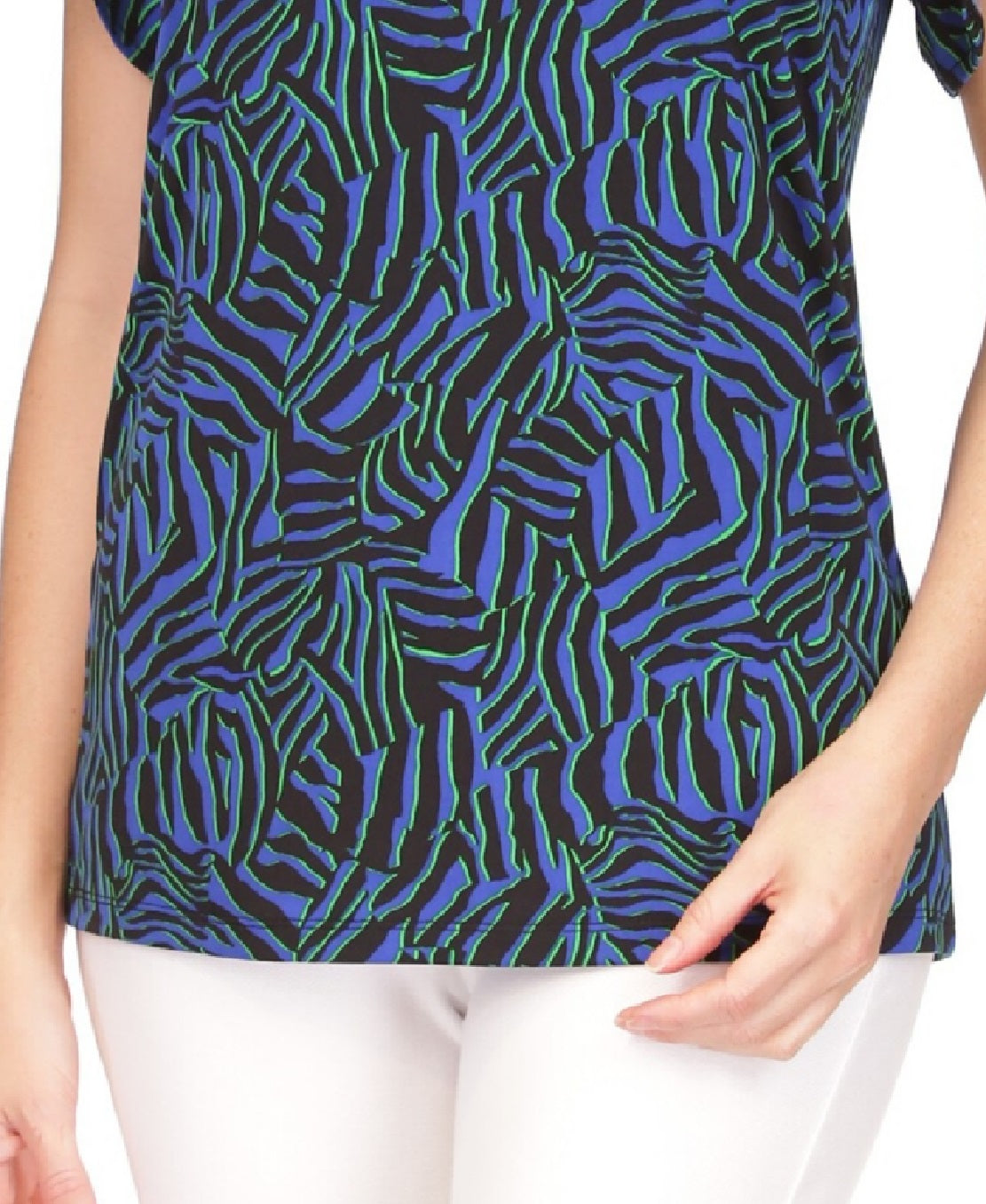 Blusa feminina Michael Kors estampada com manga pétala, azul, tamanho grande