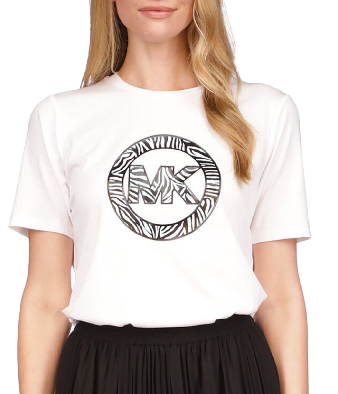 Camiseta feminina Michael Kors com estampa de logotipo e pingente, branca, tamanho pequeno