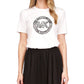 Camiseta feminina Michael Kors com estampa de logotipo e pingente, branca, tamanho médio