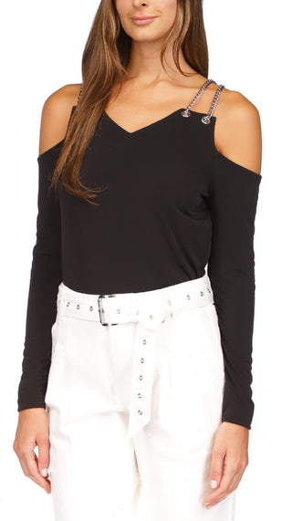 Michael Kors Top Feminino com Corrente e Ombros Vazados Preto Tamanho X-S