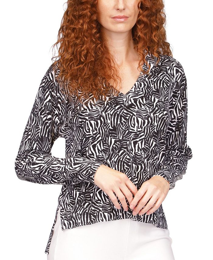 Michael Kors Women's Zebra Drop Hem Sweater Black Size Large