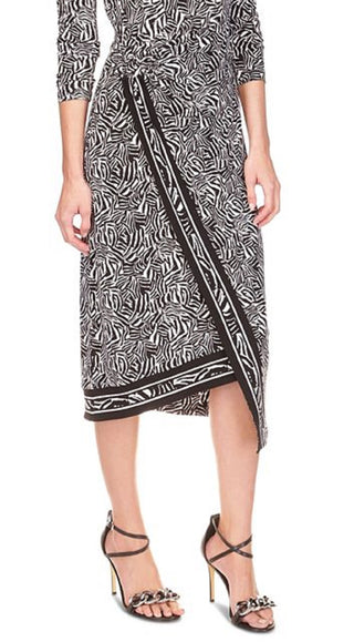 Vestido midi assimétrico com estampa de zebra feminino Michael Kors, preto, tamanho pequeno