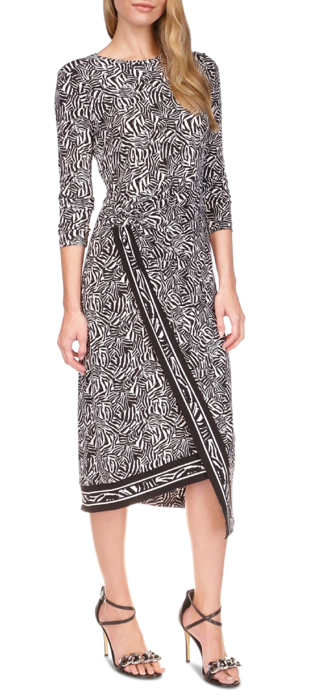 Vestido midi assimétrico com estampa de zebra feminino Michael Kors, cinza, tamanho extragrande