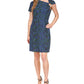 Michael Kors Pulôver Feminino Sem Forro Detalhe em O-ring Estampado Manga Curta Decote Assimétrico Vestido Curto de Festa Azul Tamanho P
