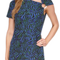 Michael Kors Pulôver Feminino Sem Forro Detalhe em O-ring Estampado Manga Curta Decote Assimétrico Vestido Curto de Festa Azul Tamanho P