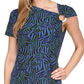 Vestido curto feminino Michael Kors com estampa de zebra e anel, azul, tamanho médio