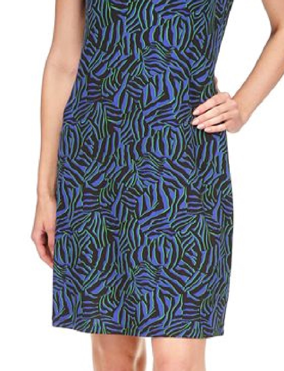 Vestido curto feminino Michael Kors com estampa de zebra e anel, azul, tamanho médio