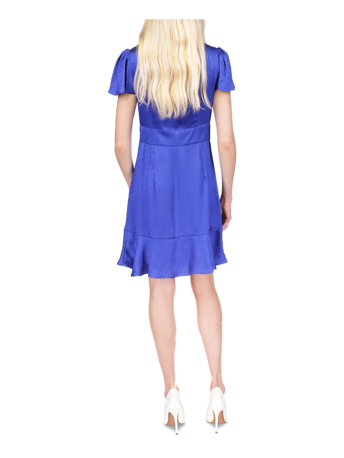 Vestido feminino Michael Kors com estampa de zebra e jacquard, azul, tamanho 10