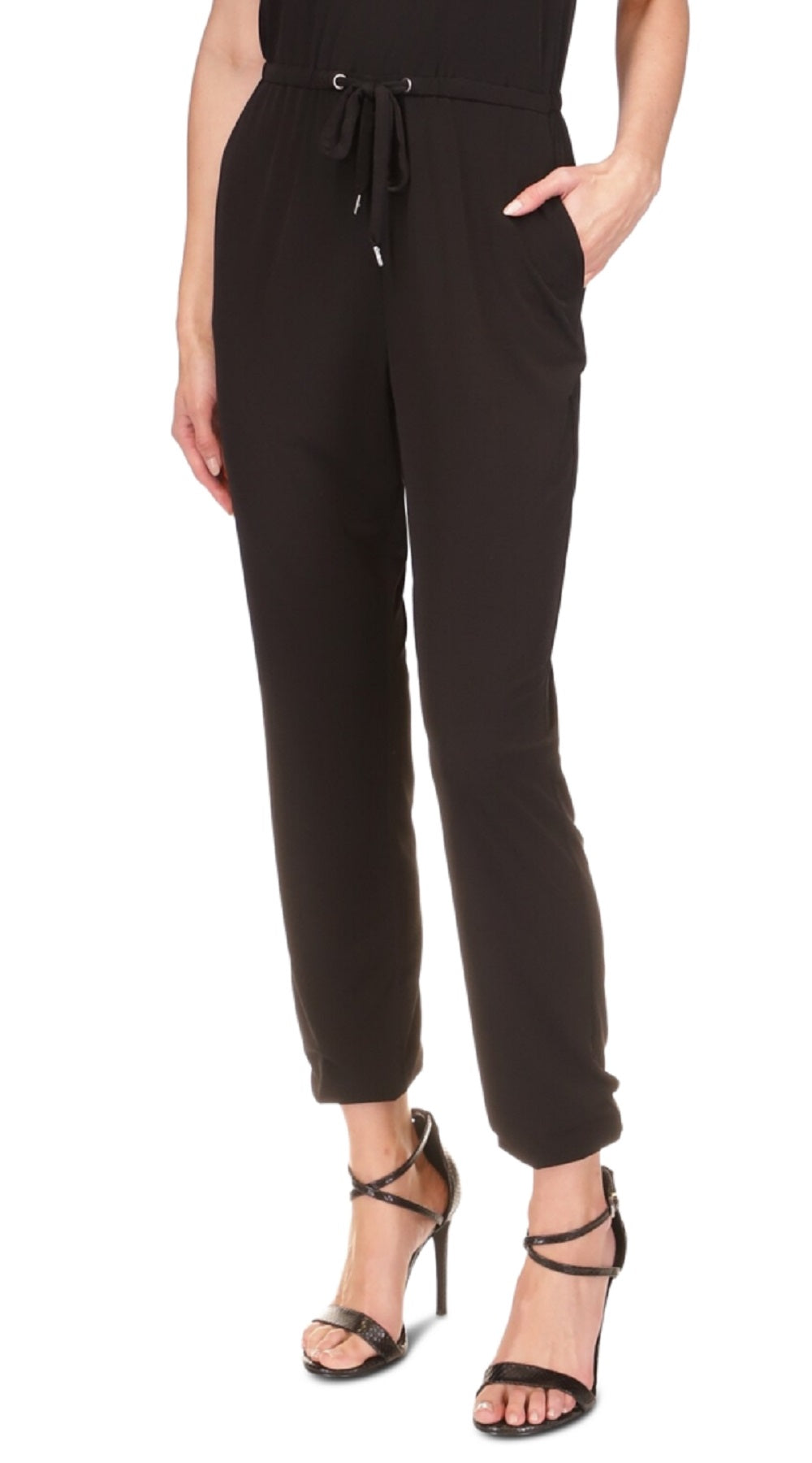 Macacão feminino Michael Kors com corrente e ombro vazado, preto, tamanho extrapequeno