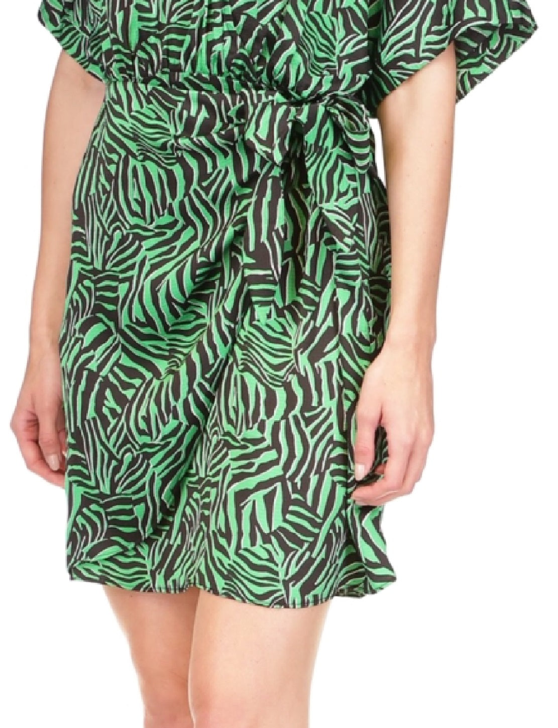 Vestido feminino com estampa de zebra e gravata Michael Kors, verde, tamanho médio