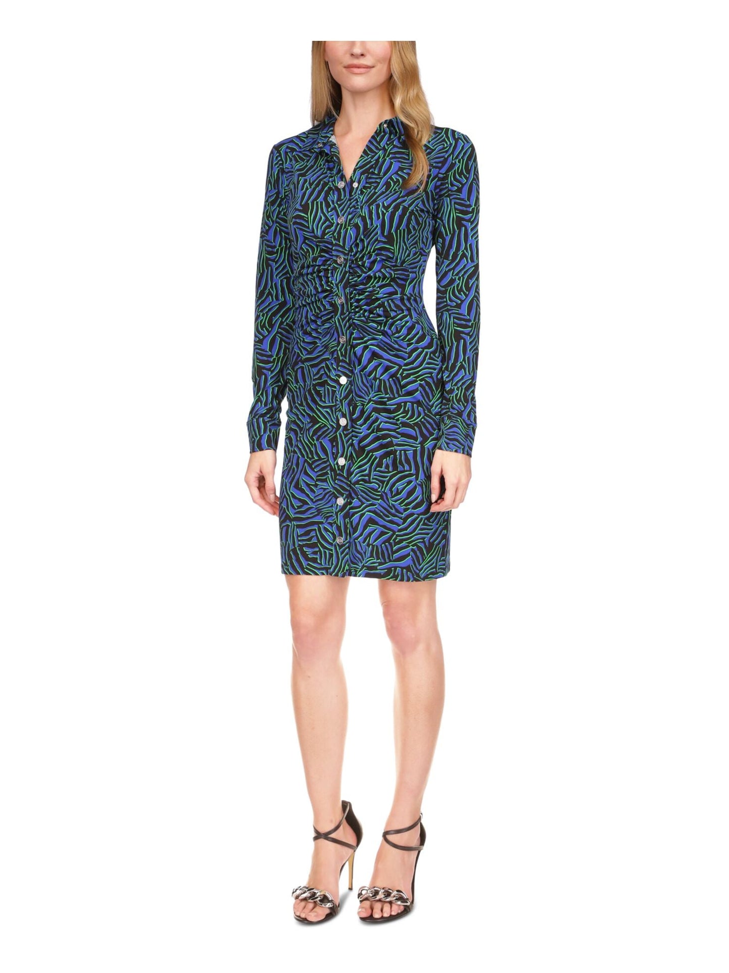 Vestido curto franzido com estampa de zebra feminino Michael Kors, azul, tamanho extragrande