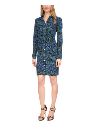 Vestido curto franzido com estampa de zebra feminino Michael Kors, azul, tamanho extragrande
