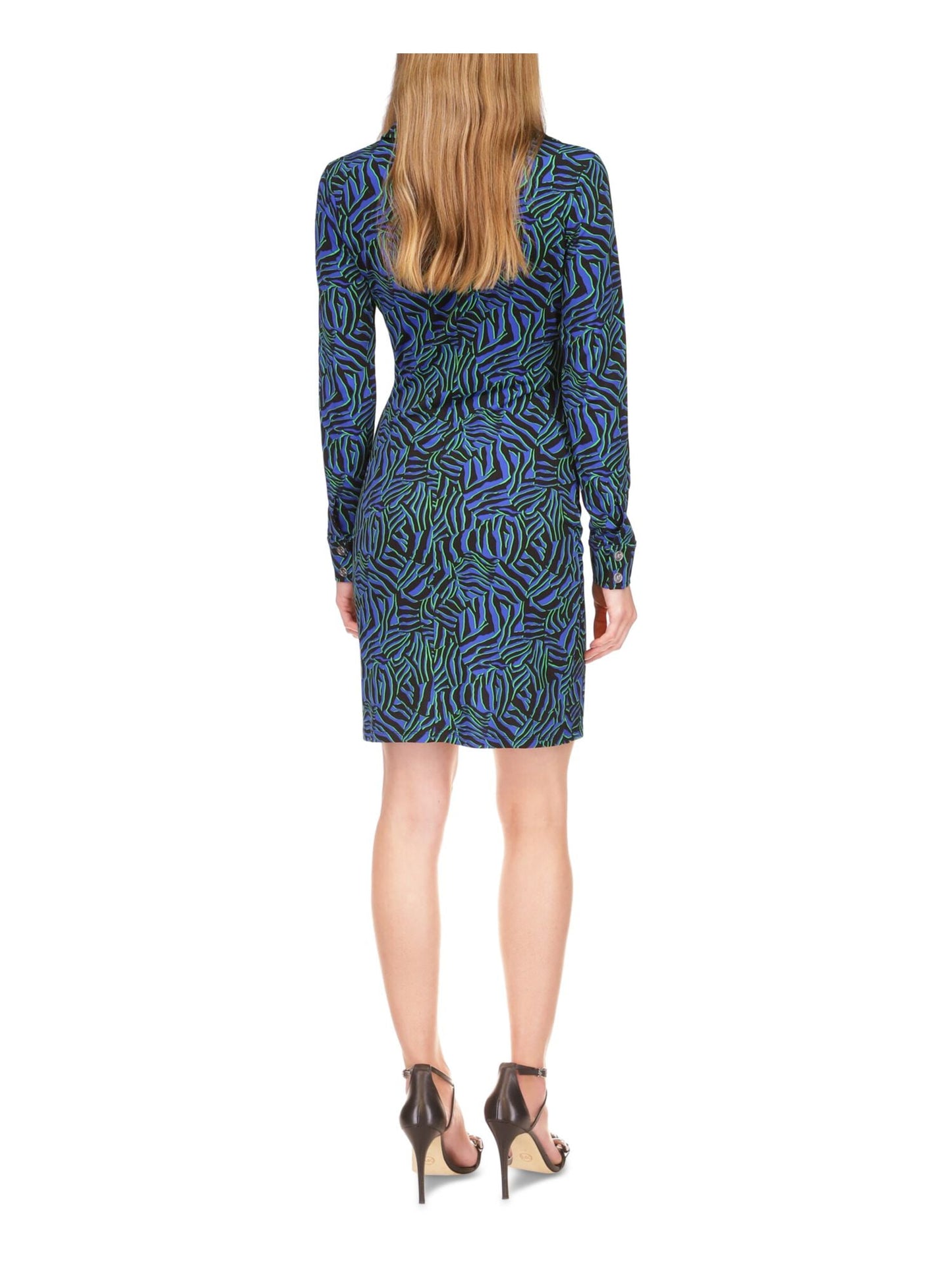 Vestido curto franzido com estampa de zebra feminino Michael Kors, azul, tamanho extragrande